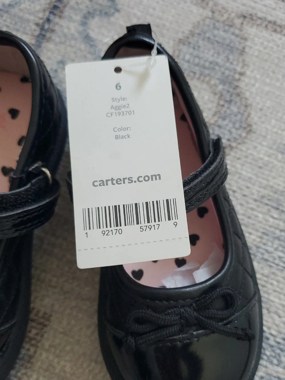 NWT Carters Black Aggie 2 Quilted Cap Toe Mary Jane Shoes Sz6